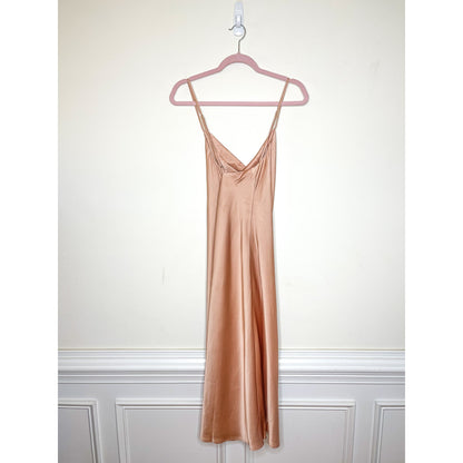 Show Me Your Mumu Verona Cowl Neck Midi Dress in Rose Gold Lux Satin Size XL