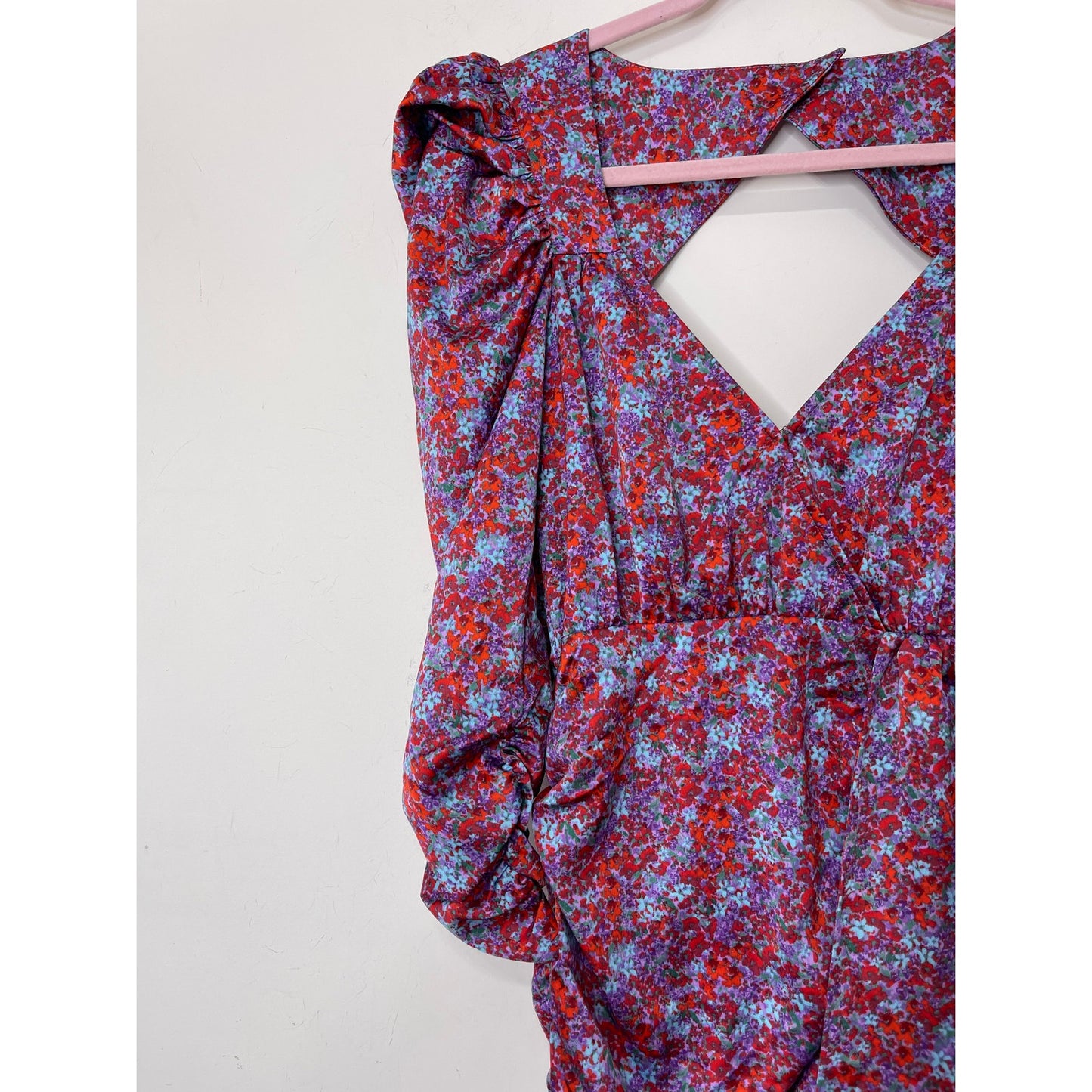 For Love & Lemons Charlie Midi Dress Size XS Blossom Puff Sleeve Asymmetrical