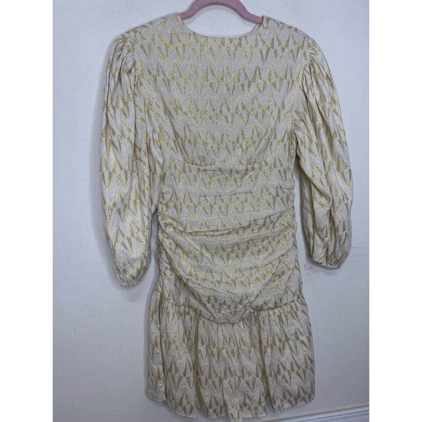 Rhode Donna Dress in Cream Metallic Size XS Mini Balloon Sleeve Lined Party