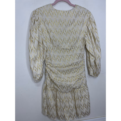 Rhode Donna Dress in Cream Metallic Size XS Mini Balloon Sleeve Lined Party