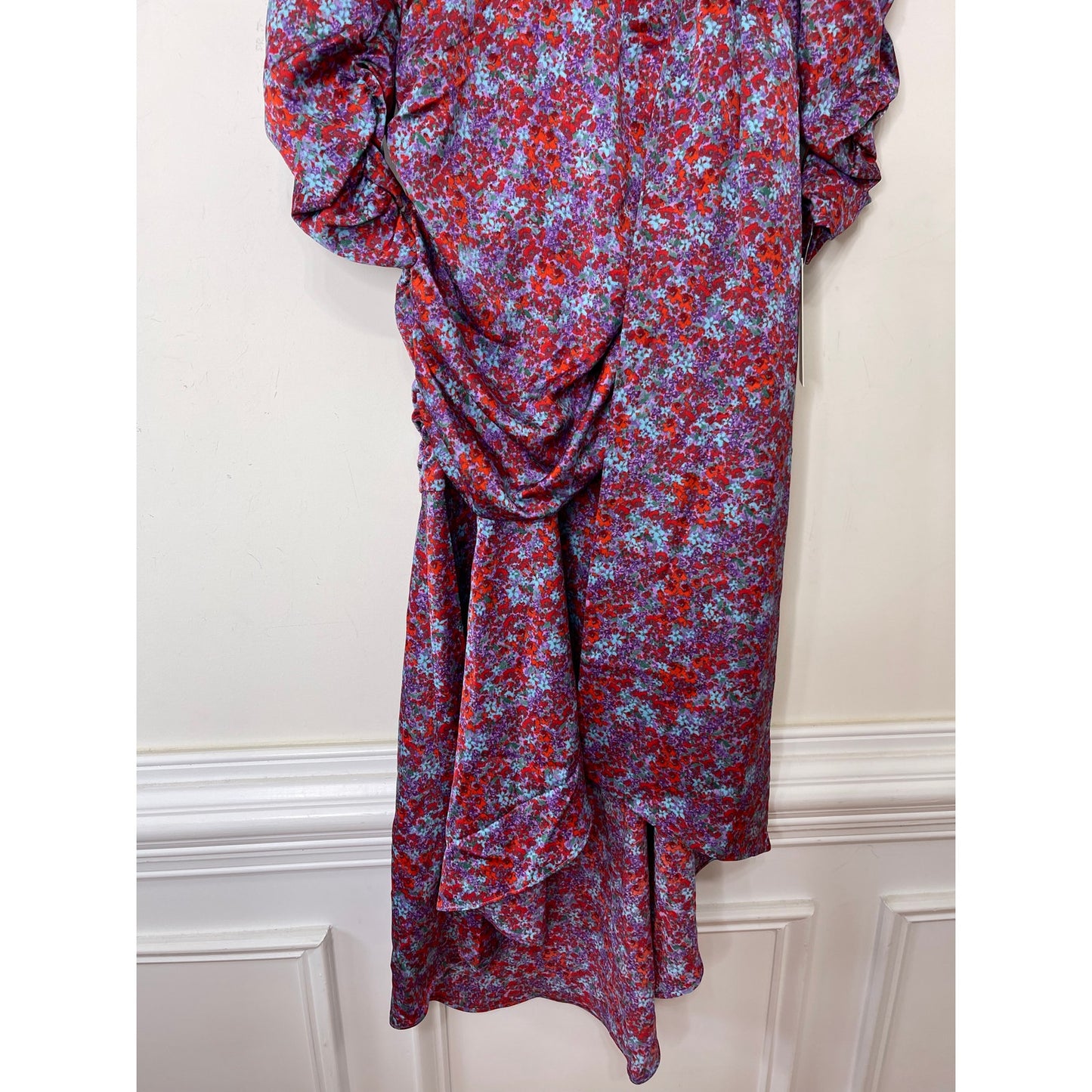 For Love & Lemons Charlie Midi Dress Size XS Blossom Puff Sleeve Asymmetrical