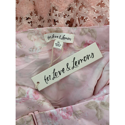 For Love & Lemons Pink Floral Maxi Dress Size XL Sleeveless Pleated Open Back