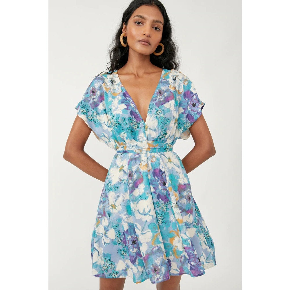 Free People Freddy Tie Mini Dress in Night Combo Size Small