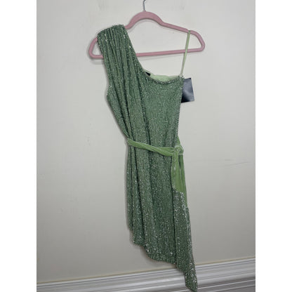 Retrofete Ellla Sequin Dress in Sage Small Mini One Shoulder Sleeveless Party