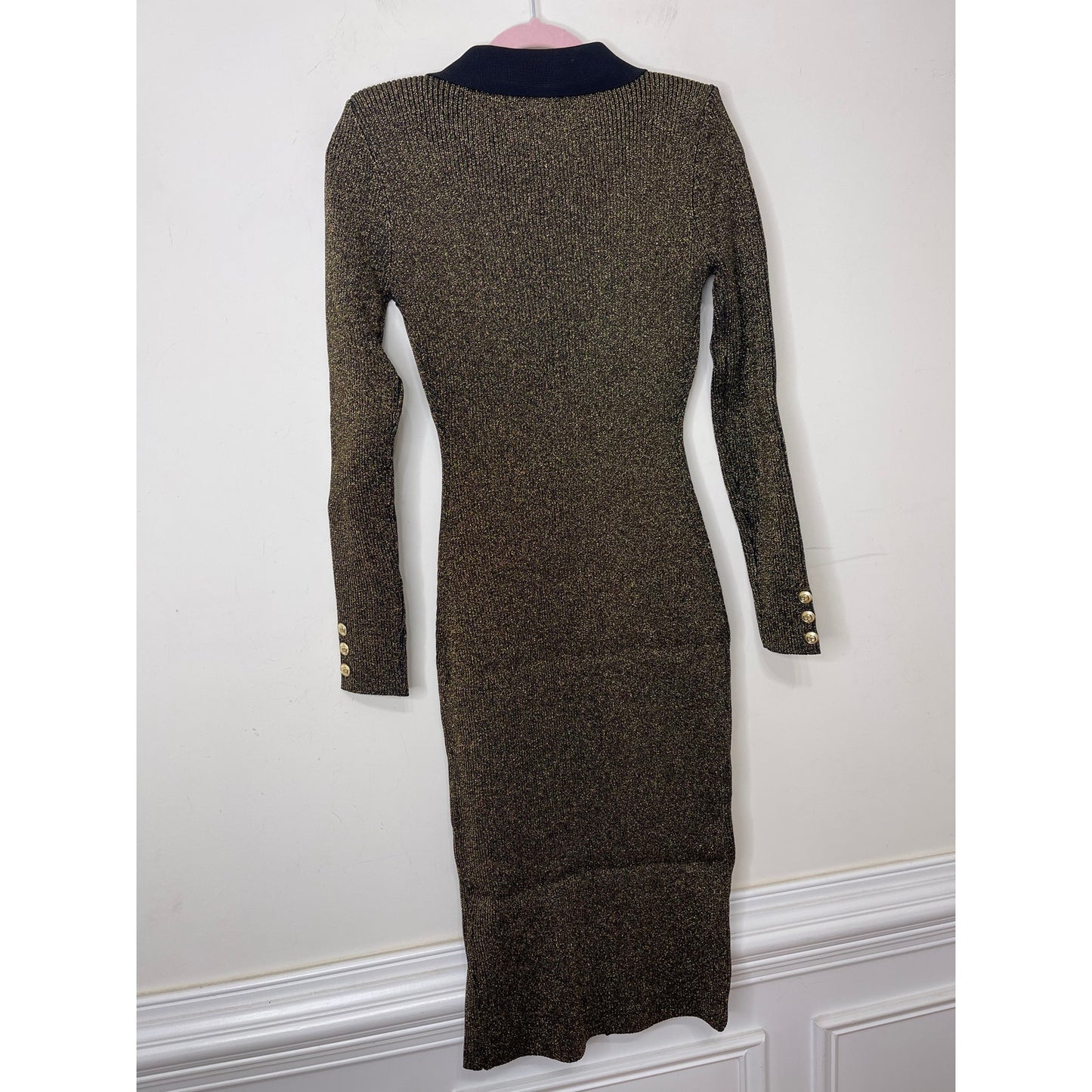 Retrofete Cassidy Cutaway-Hem Dress in Metallic Black/Gold Medium Long Sleeve