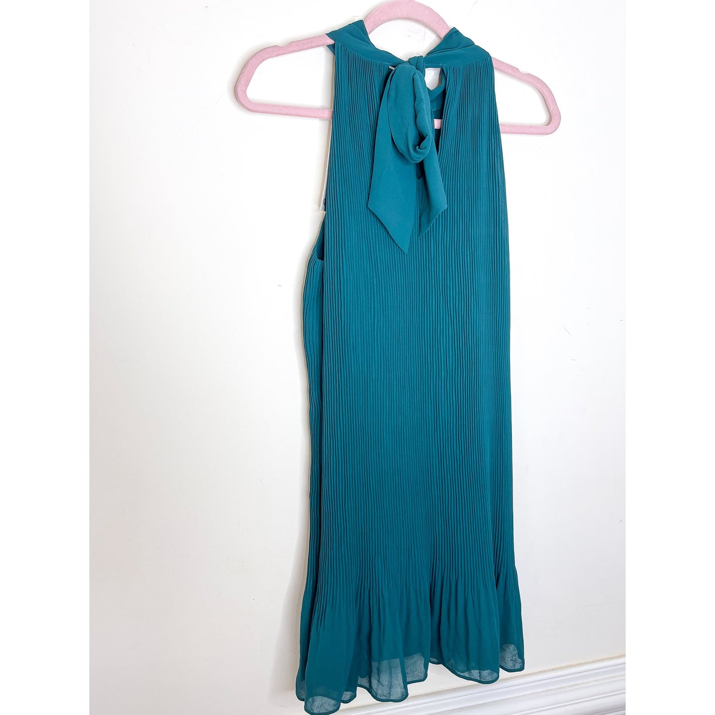 Naked Zebra Emerald Green High-neck Accordion Pleated Mini Dress Size Small