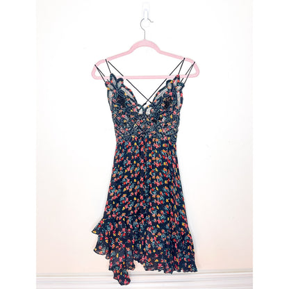 Free People Adella Printed Mini Slip Dress in Black combo Size Small FRE361