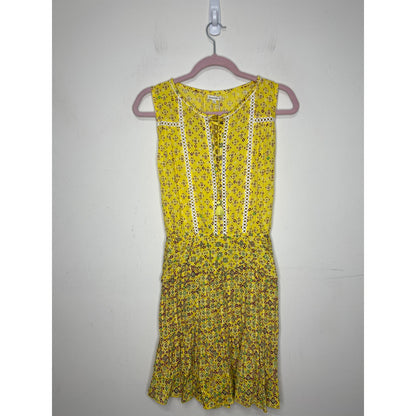 Poupette St. Barth Sylvia Sleeveless Mini Dress in Yellow Small Tiered Casual