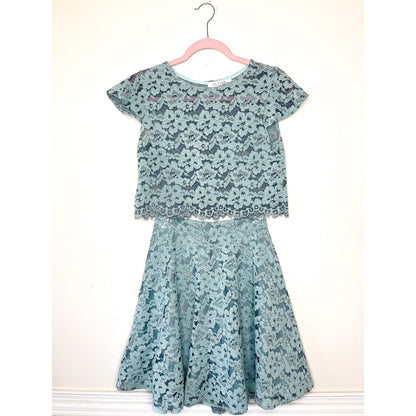 Alexis Light Blue Lace Crop Top Skirt Set Size Small