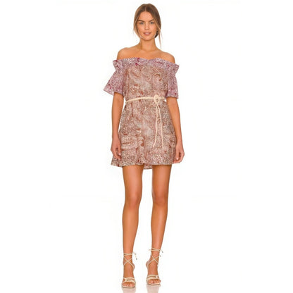 Free People Sophie Print Dress Mini in Light Combo Size XS Off Shoulder Paisley