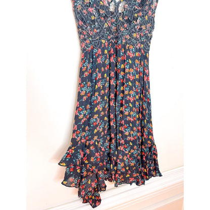Free People Adella Printed Mini Slip Dress in Black combo Size Small