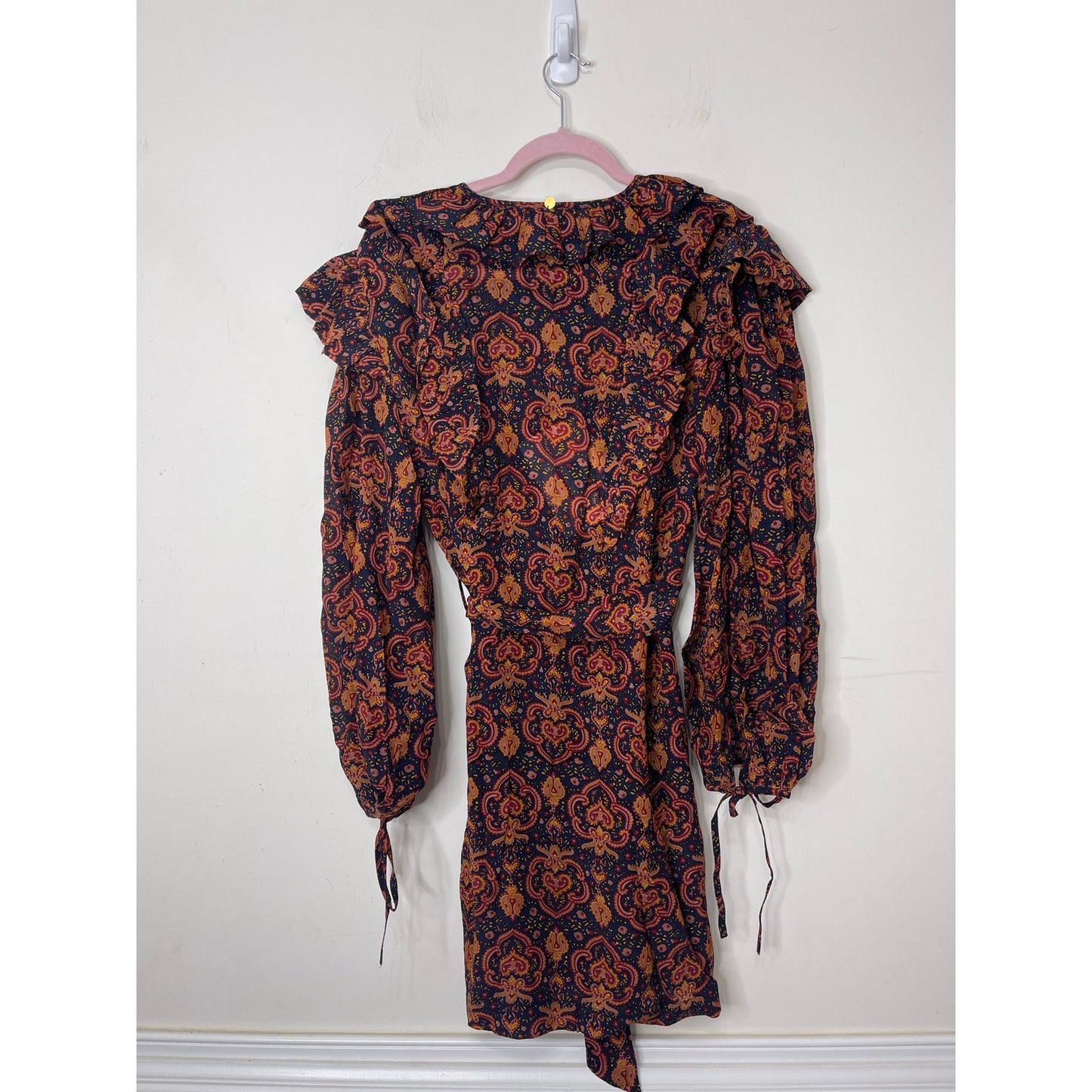 Antik Batik Mylo Printed Mini Dress Large/42 Paisley Long Sleeve Lined V-Neck