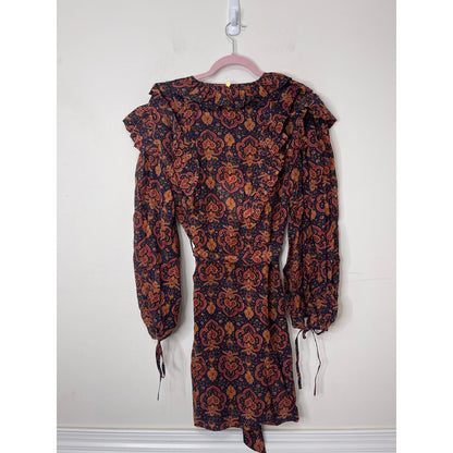 Antik Batik Mylo Printed Mini Dress Large/42 Paisley Long Sleeve Lined V-Neck