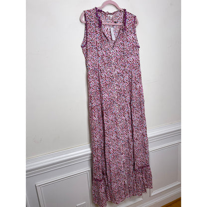 Poupette St. Barth Clara Maxi Dress Pink Tulip Large Floral Sleeveless Ruffles