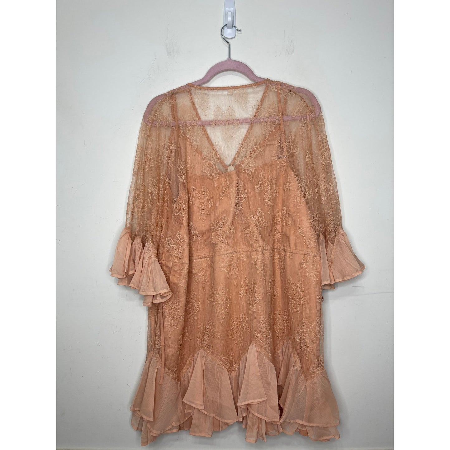 Stevie May Arid Dreams Lace Mini Dress Size XL Coral Pink Half Sleeve Ruffles