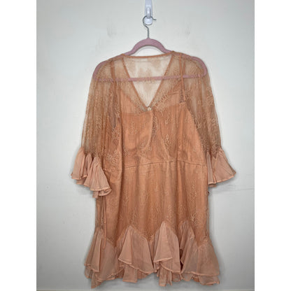 Stevie May Arid Dreams Lace Mini Dress Size XL Coral Pink Half Sleeve Ruffles