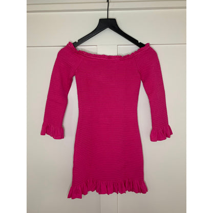 Caroline Constas Tilly Dress Pink Medium Pullover Off-Shoulder 3/4 Sleeve Ruffle