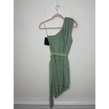 Retrofete Ellla Sequin Dress in Sage Small Mini One Shoulder Sleeveless Party