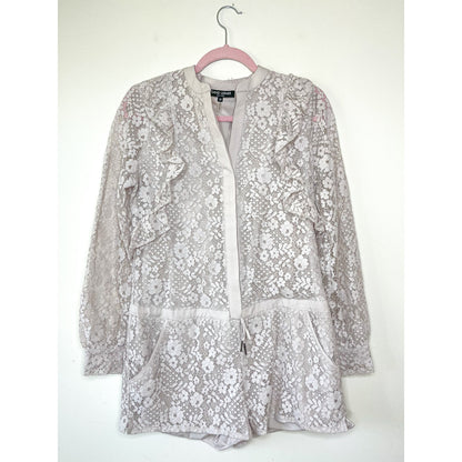 David Lerner Dusty Lavender Lace Ruffle Long Sleeve Romper Size XS