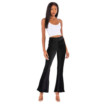 Free People So Charming Velvet Flare Pull-On Pants in Black