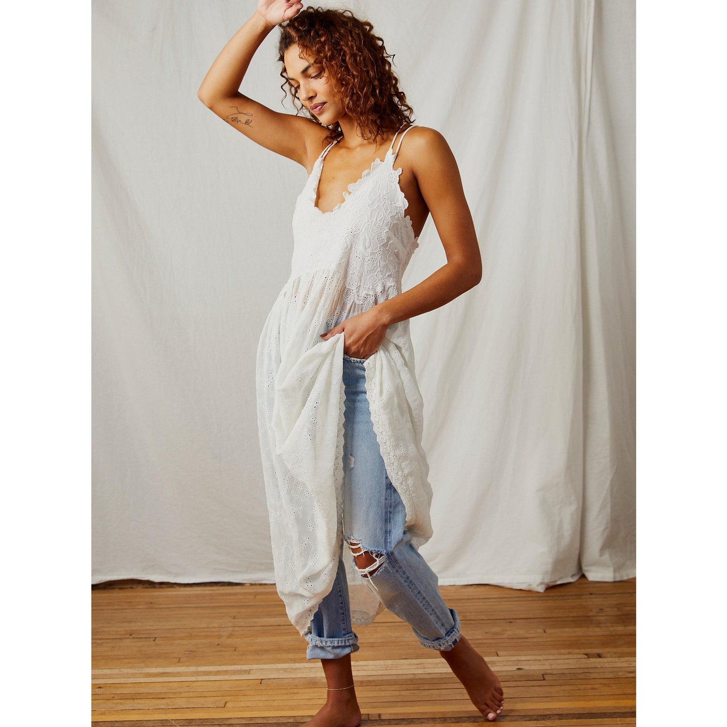 Free People Dolly Embroidered Slip Dress in White Size Small FRE343