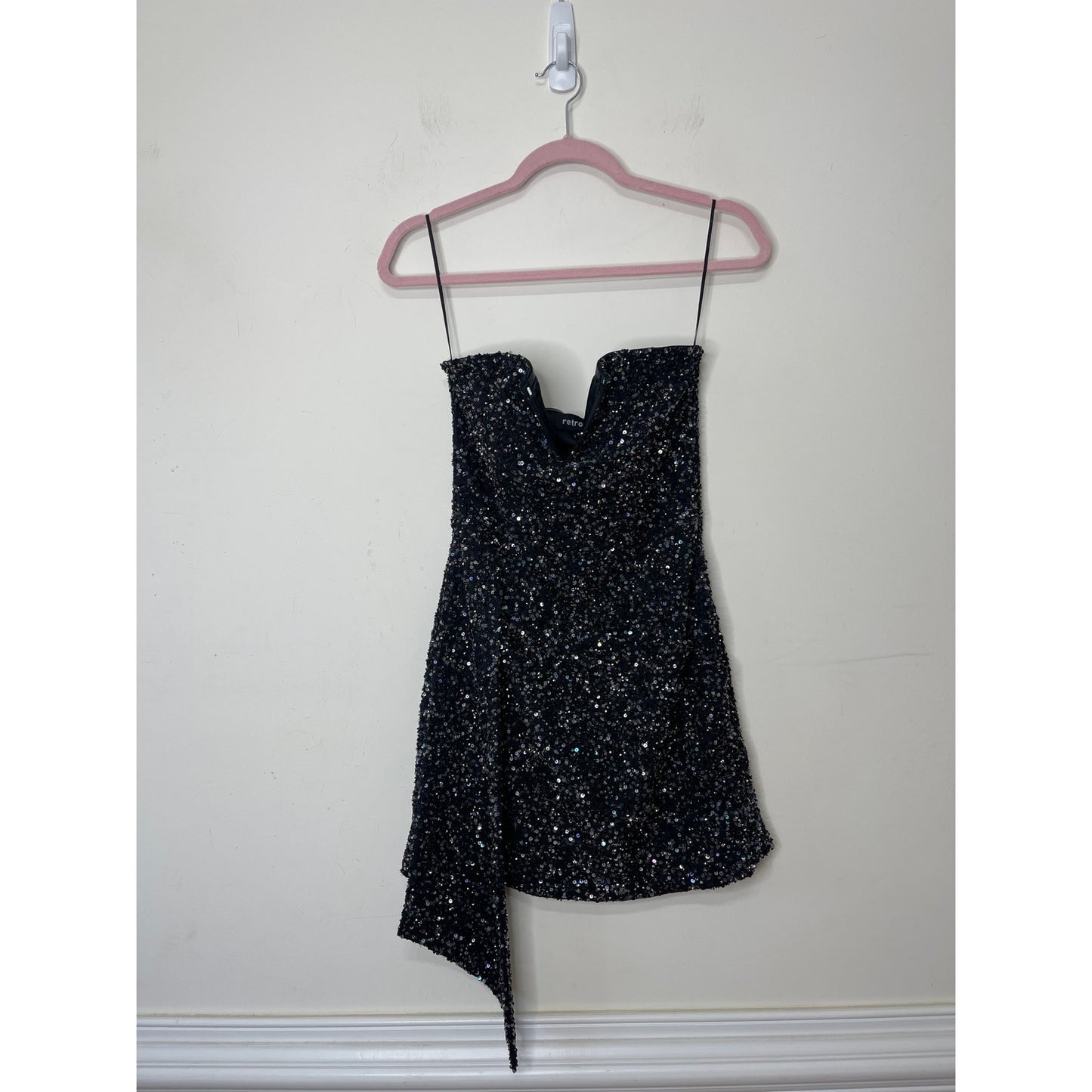 Retrofete Omer Sequin Mini Dress Small Gunmetal Black Embellished Sleeveless