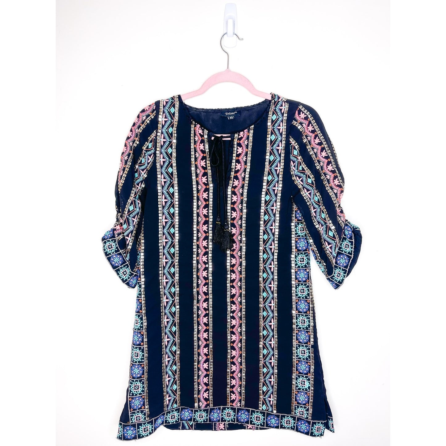 Tolani Kailani Hacienda Embroidered Tunic Dress Size XS