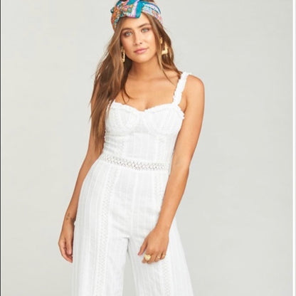 Show Me Your Mumu Greer Eyelet Jumpsuit in White Size Small