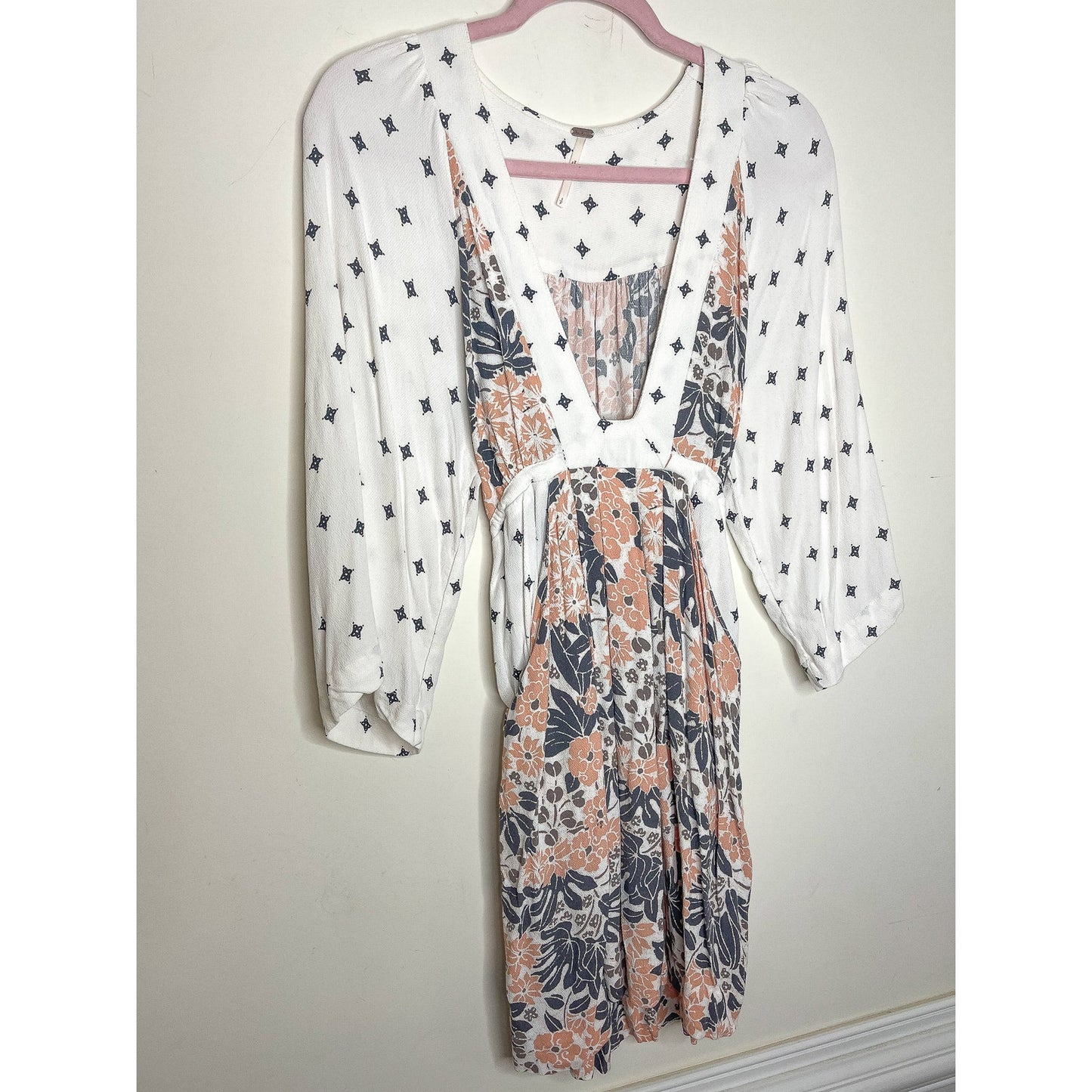 Free People Tallula White Print Long Sleeve Mini Dress Size Small