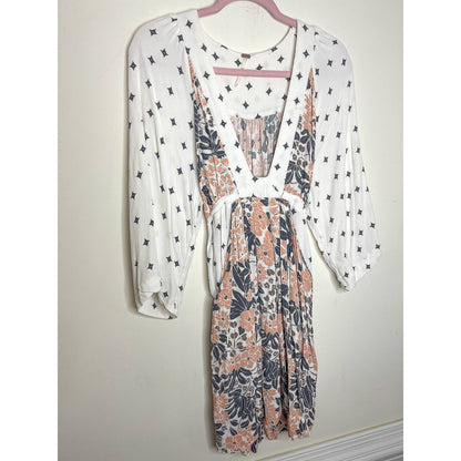 Free People Tallula White Print Long Sleeve Mini Dress Size Small