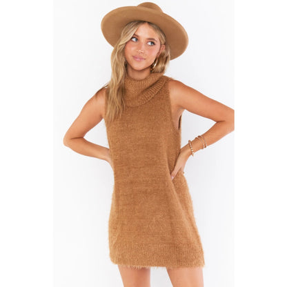 Show Me Your Mumu Sweater Dress Fauna Tan Medium Knit Turtleneck Sleeveless