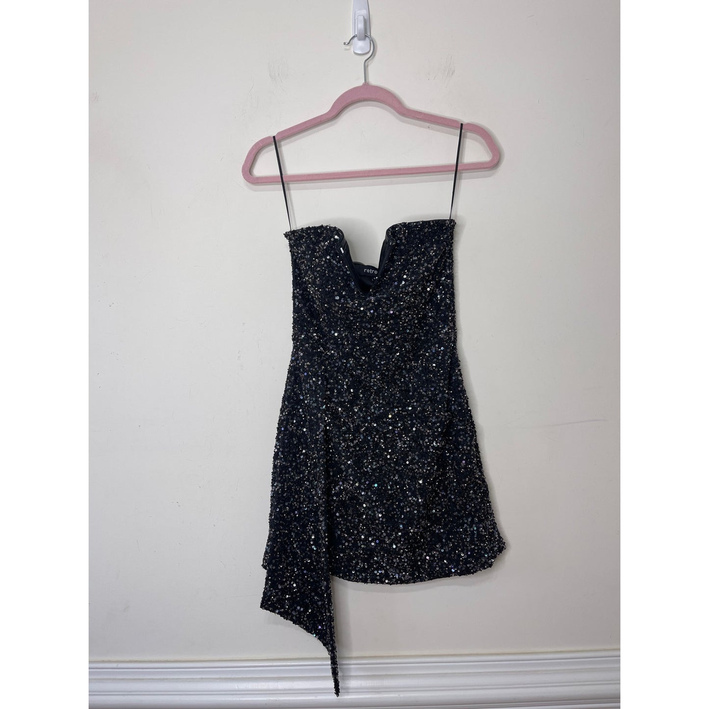 Retrofete Omer Sequin Mini Dress Small Gunmetal Black Embellished Sleeveless