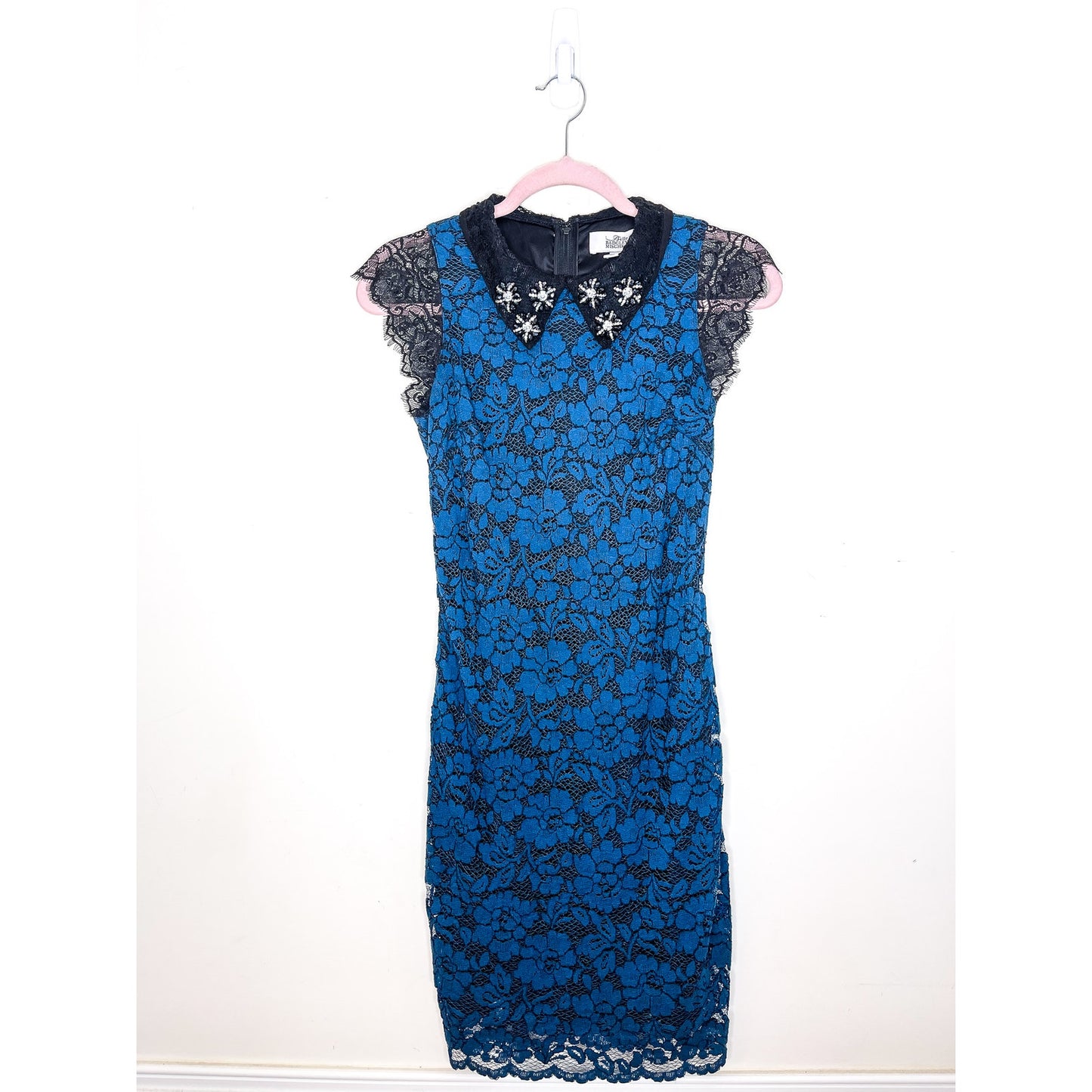 Badgley Mischka Belle Blue Lace Embellished Dress Size 2