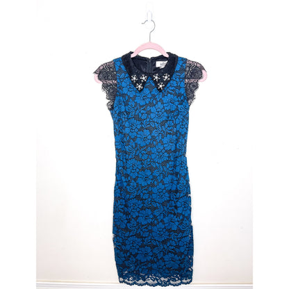 Badgley Mischka Belle Blue Lace Embellished Dress Size 2