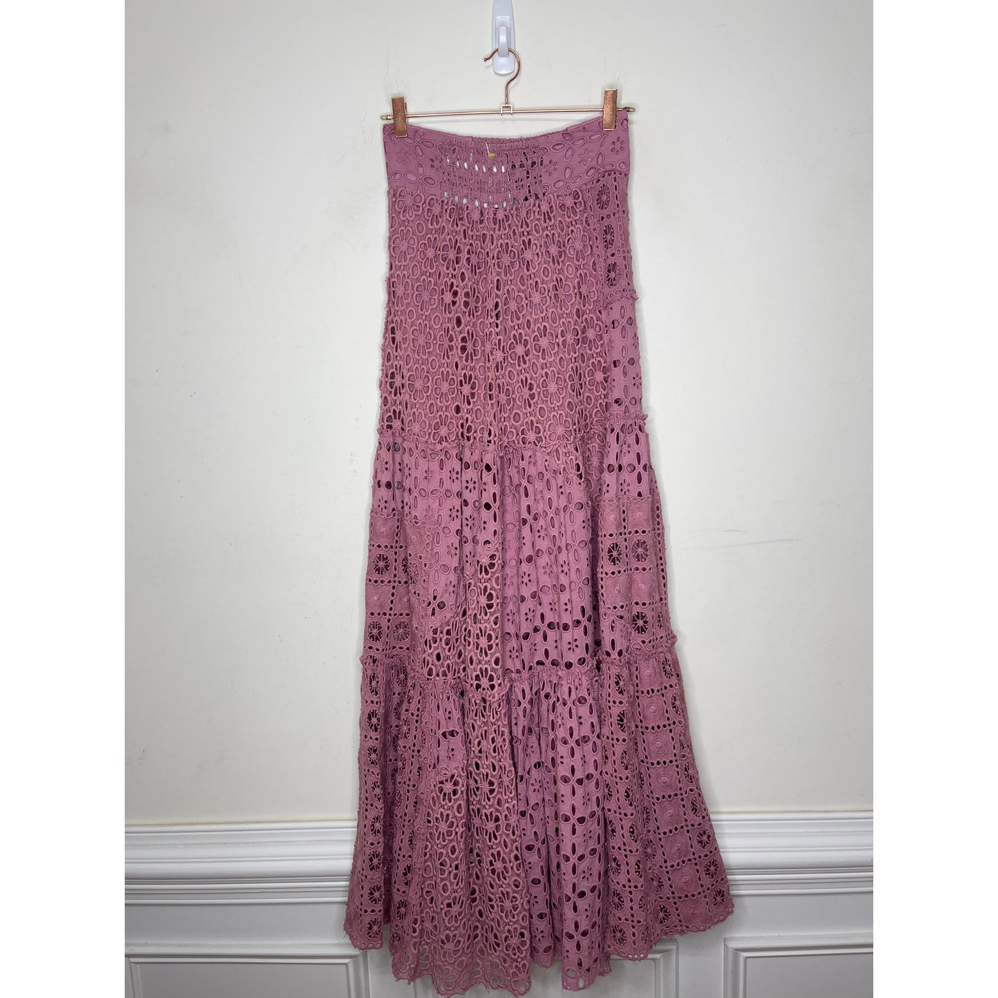 Free People Yesenia Set in Purple Small Eyelet Crochet Floral Pattern Cotton