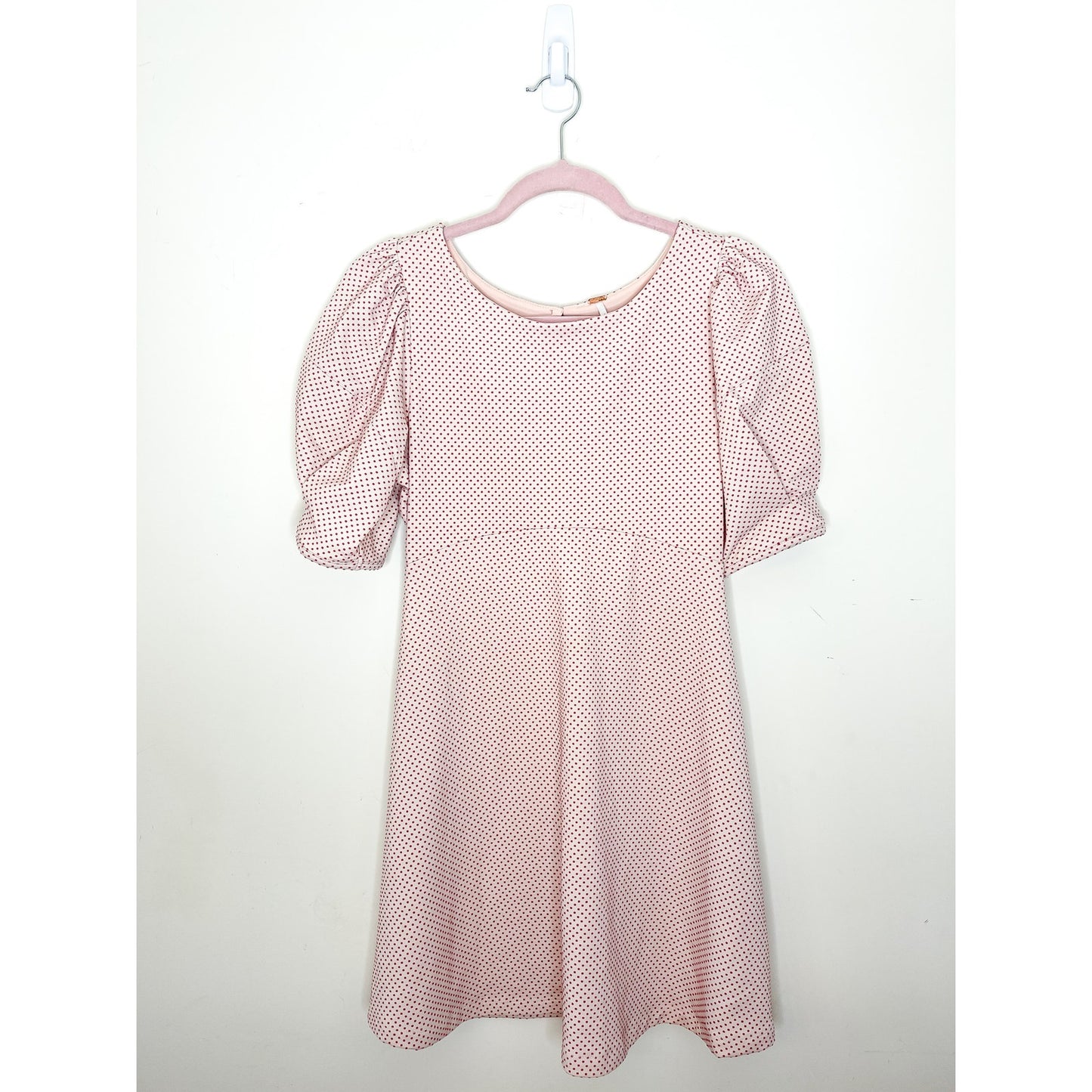 Free People Penelope Pink Polkadot Puff Sleeve Dress Size XS