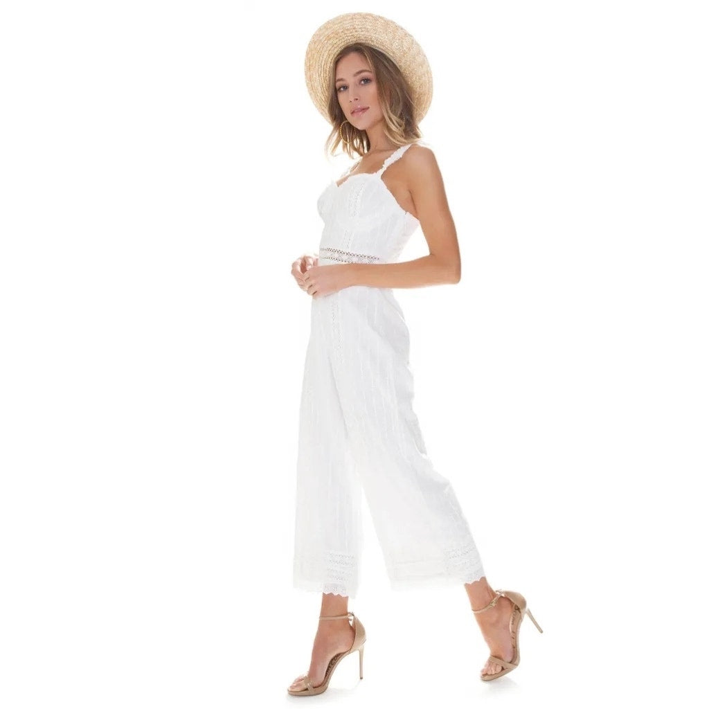 Show Me Your Mumu Greer Eyelet Jumpsuit in White Size Small