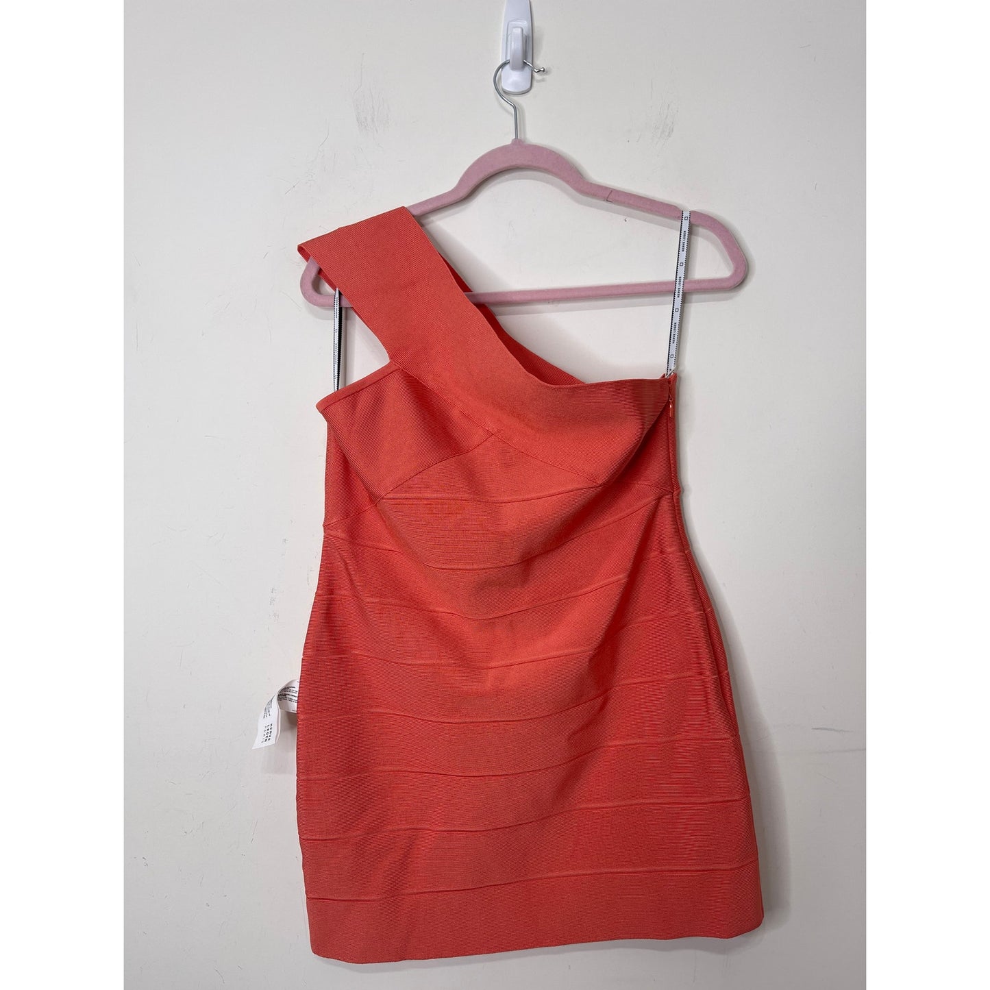 Herve Leger One Shoulder Bandage Mini Dress in Deep Sea Coral Size XL Stretch
