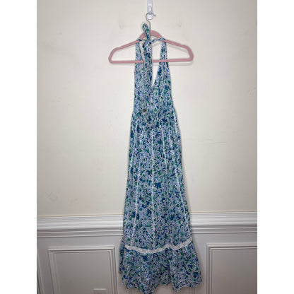 Poupette St. Barth Carine Maxi Dress in Blue Monaco Medium Sleeveless Halter
