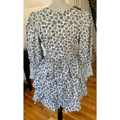 Love Shack Fancy Paris Mini Dress in Warm Grey Size 10 Long Sleeve Lined V-Neck