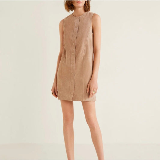 Mango Tan 100% Leather Snap-front Dress Size Medium