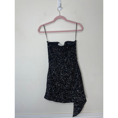 Retrofete Omer Sequin Mini Dress Small Gunmetal Black Embellished Sleeveless