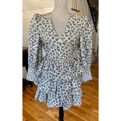 Love Shack Fancy Paris Mini Dress in Warm Grey Size 10 Long Sleeve Lined V-Neck