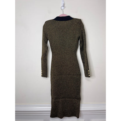 Retrofete Cassidy Cutaway-Hem Dress in Metallic Black/Gold Medium Long Sleeve