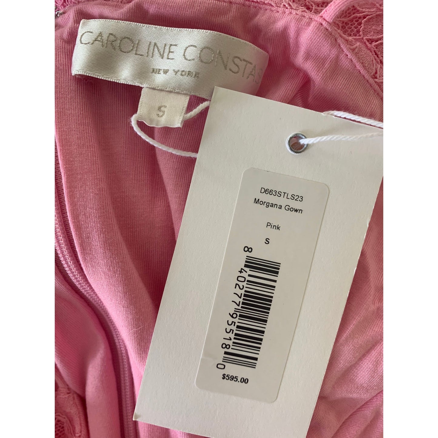 Caroline Constas Morgana Gown Maxi Dress Pink Small Floral Lace Sleeveless