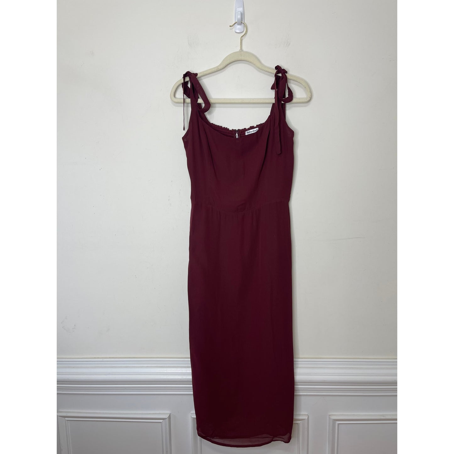 Reformation Besse Midi Dress in Plum Size 12 Sleeveless Lace Tie Lined Zip Back