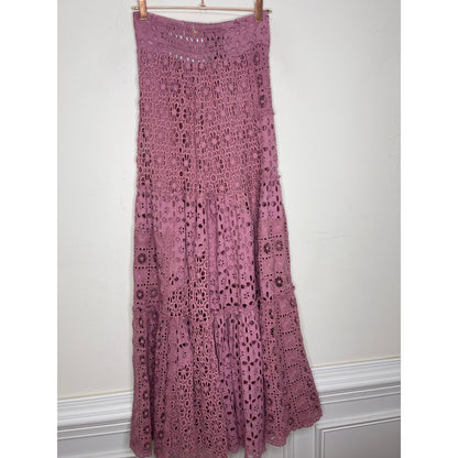 Free People Yesenia Set in Purple Small Eyelet Crochet Floral Pattern Cotton