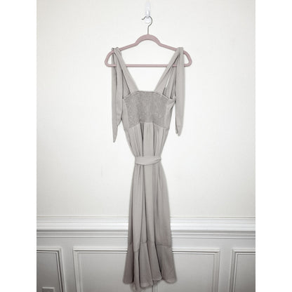 Show Me Your Mumu Claire Midi Dress in Soft Beige Chiffon Size Medium