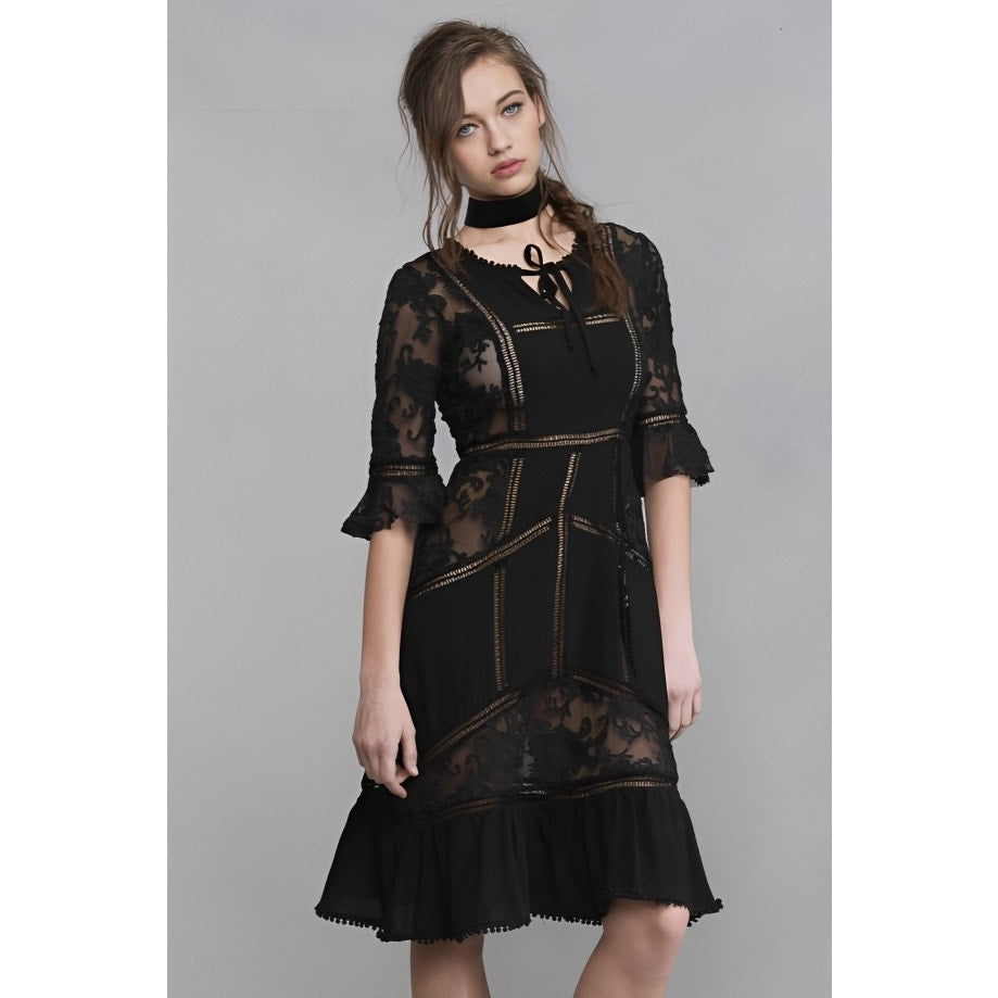 For Love and Lemons Ellery Dress Medium Sheer Half Sleeve Ruffle Gothic Party