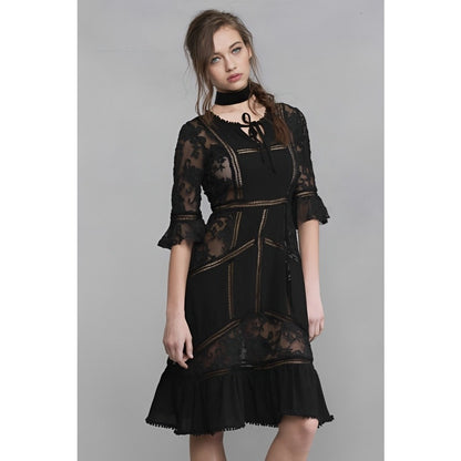 For Love and Lemons Ellery Dress Medium Sheer Half Sleeve Ruffle Gothic Party